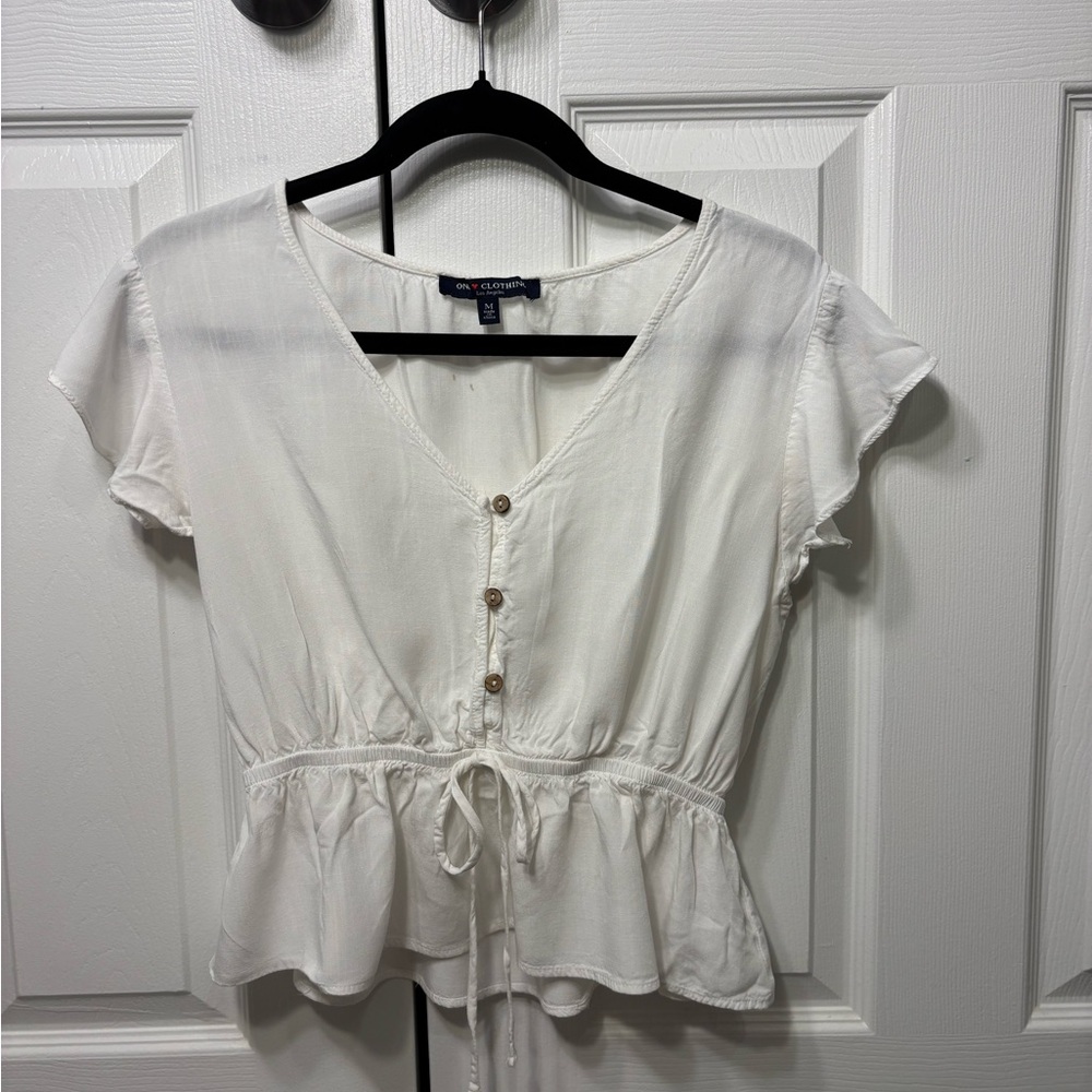 One Clothing White Buttoned Tie Front Peplum Blouse